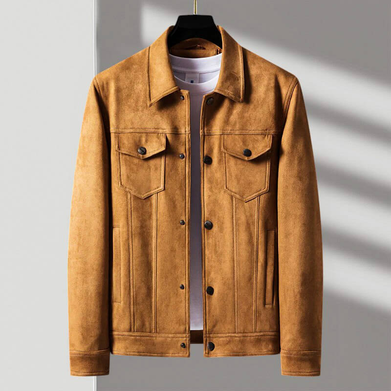 Wildleder Retro Jacke Herren Vintage Tailliert Elegant