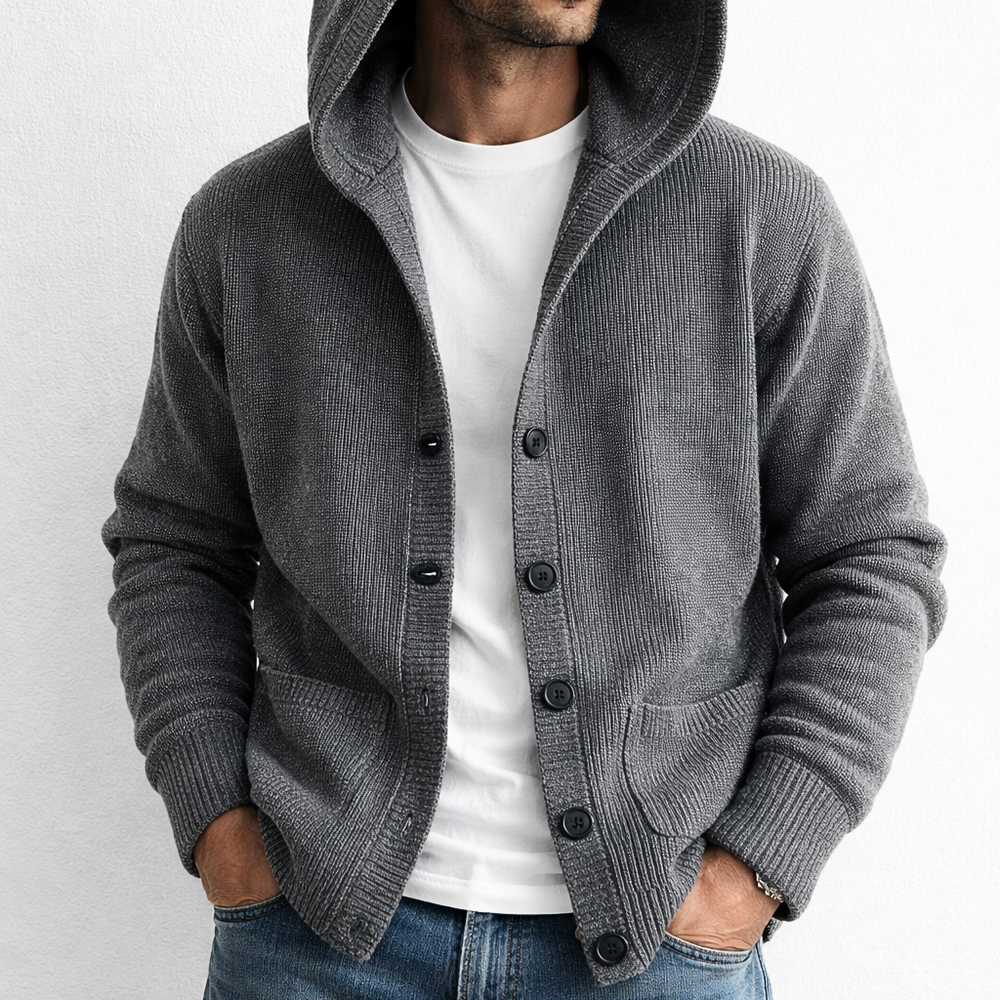 Strick Kapuzen Cardigan Herren Strickjacke Kapuze Warm