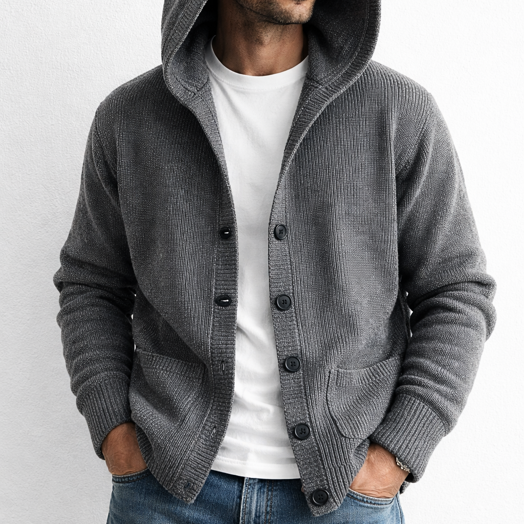 Strick Kapuzen Cardigan Herren Strickjacke Kapuze Warm