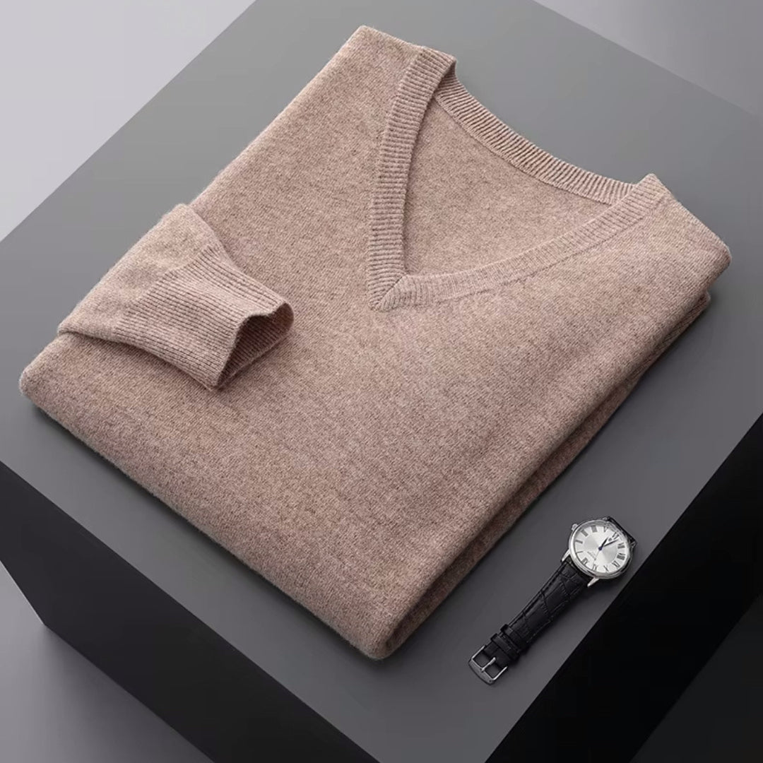 Merino V-Ausschnitt Pullover Herren Strick Elegant