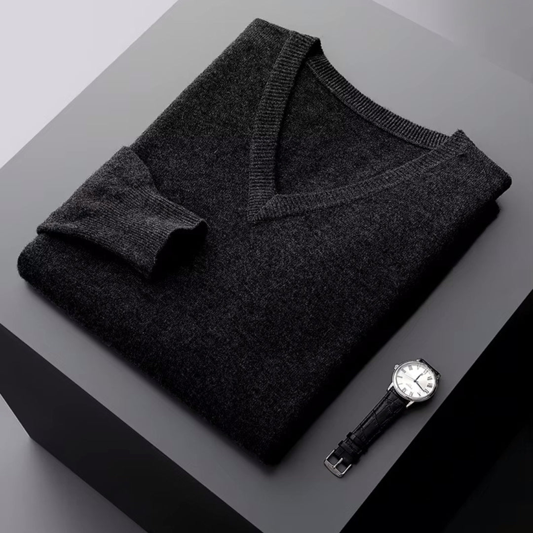 Merino V-Ausschnitt Pullover Herren Strick Elegant