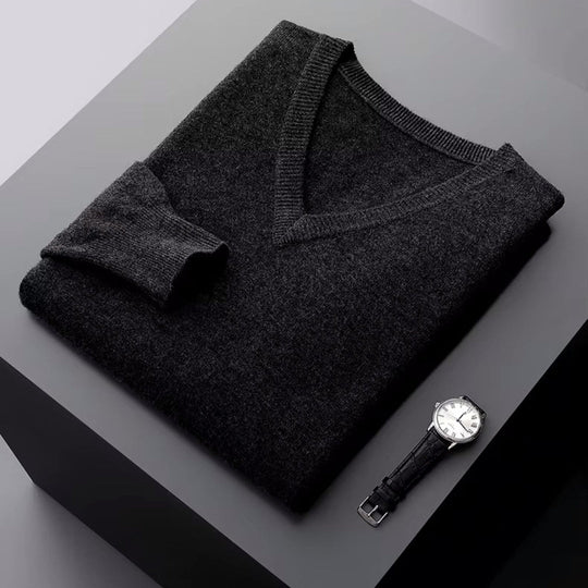Merino V-Ausschnitt Pullover Herren Strick Elegant