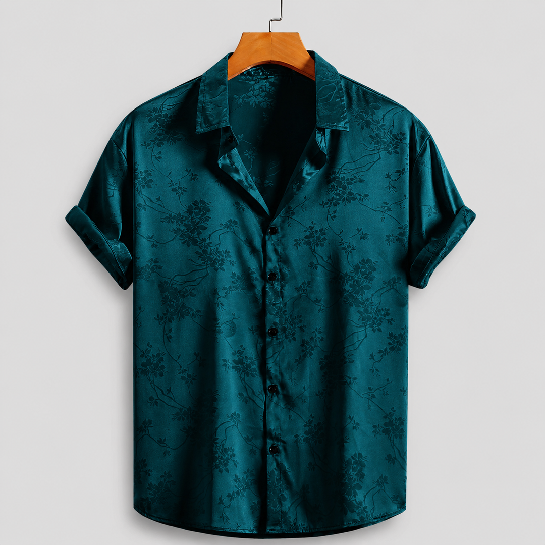 Florales Satin Hemd Herren Kurzarm Sommer Resort Casual