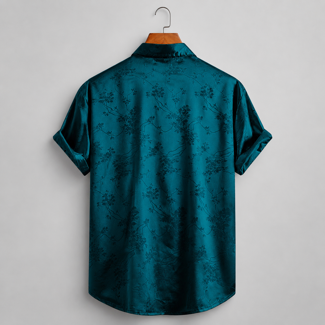 Florales Satin Hemd Herren Kurzarm Sommer Resort Casual