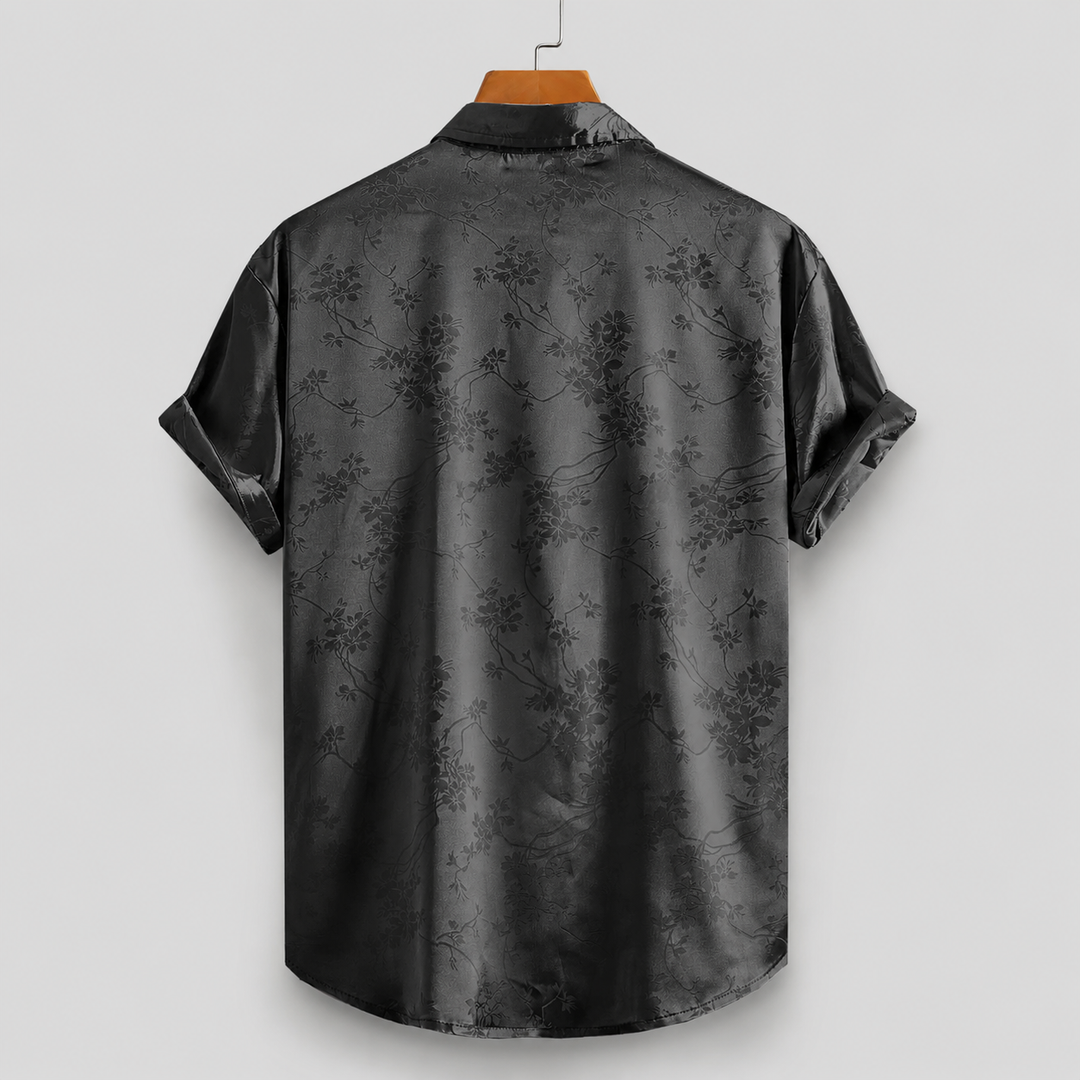 Florales Satin Hemd Herren Kurzarm Sommer Resort Casual