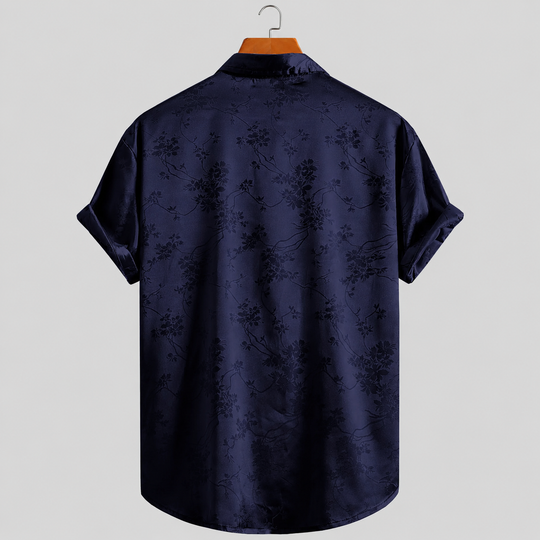 Florales Satin Hemd Herren Kurzarm Sommer Resort Casual