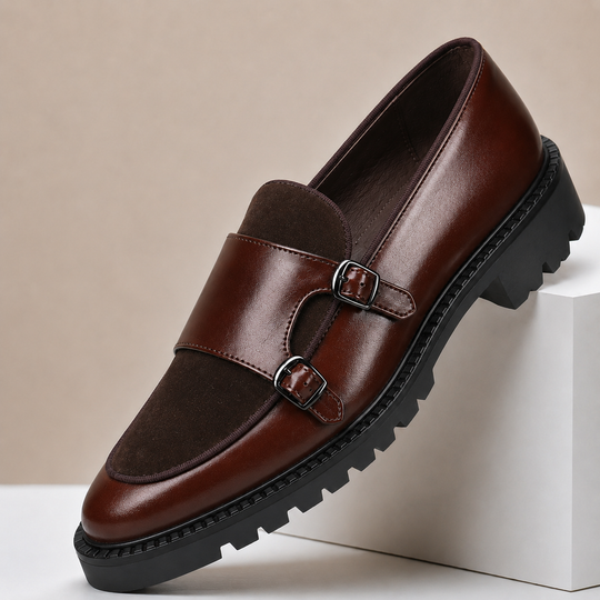 Leder Monkstrap Herren Wildleder Doppelschnalle Business