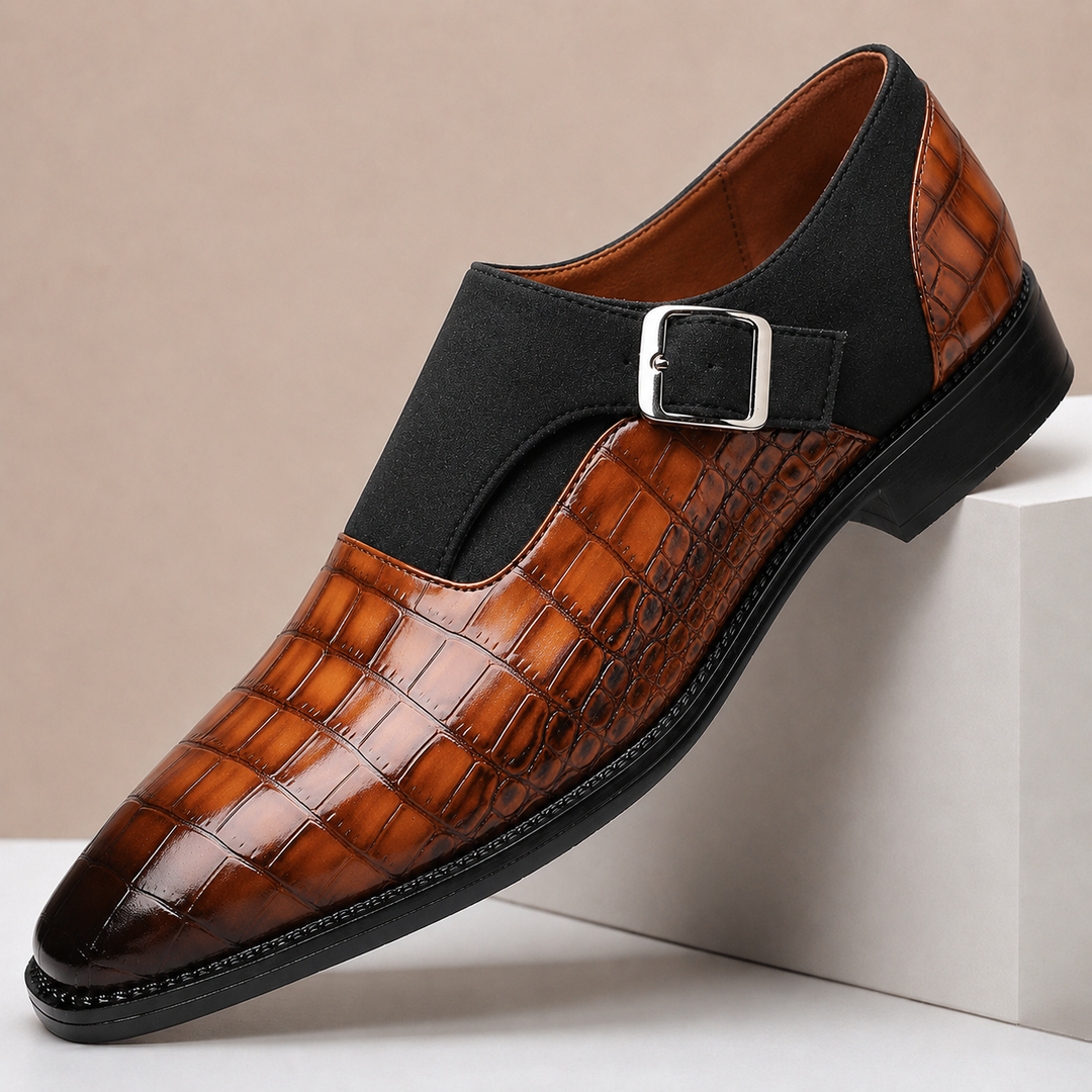 Monkstrap Schuhe Herren Leder Kroko-Prägung Business