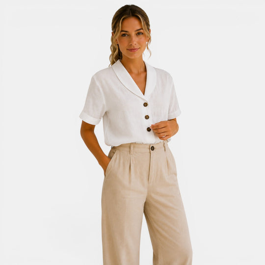 Bluse Damen Kurzarm Locker Knopfleiste Sommer