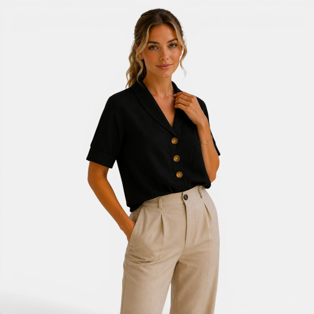 Bluse Damen Kurzarm Locker Knopfleiste Sommer