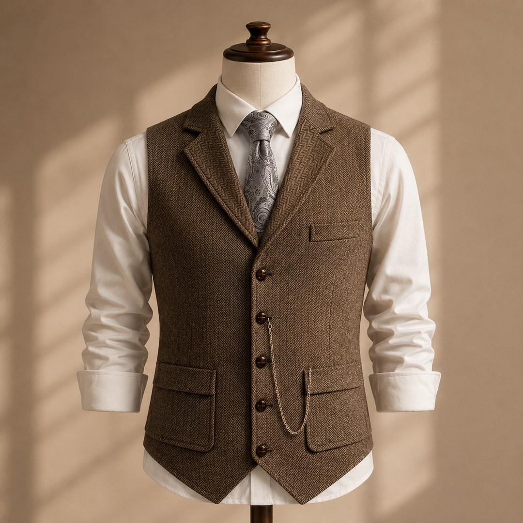 Fischgrat Anzugweste Herren Elegant Business Tweed