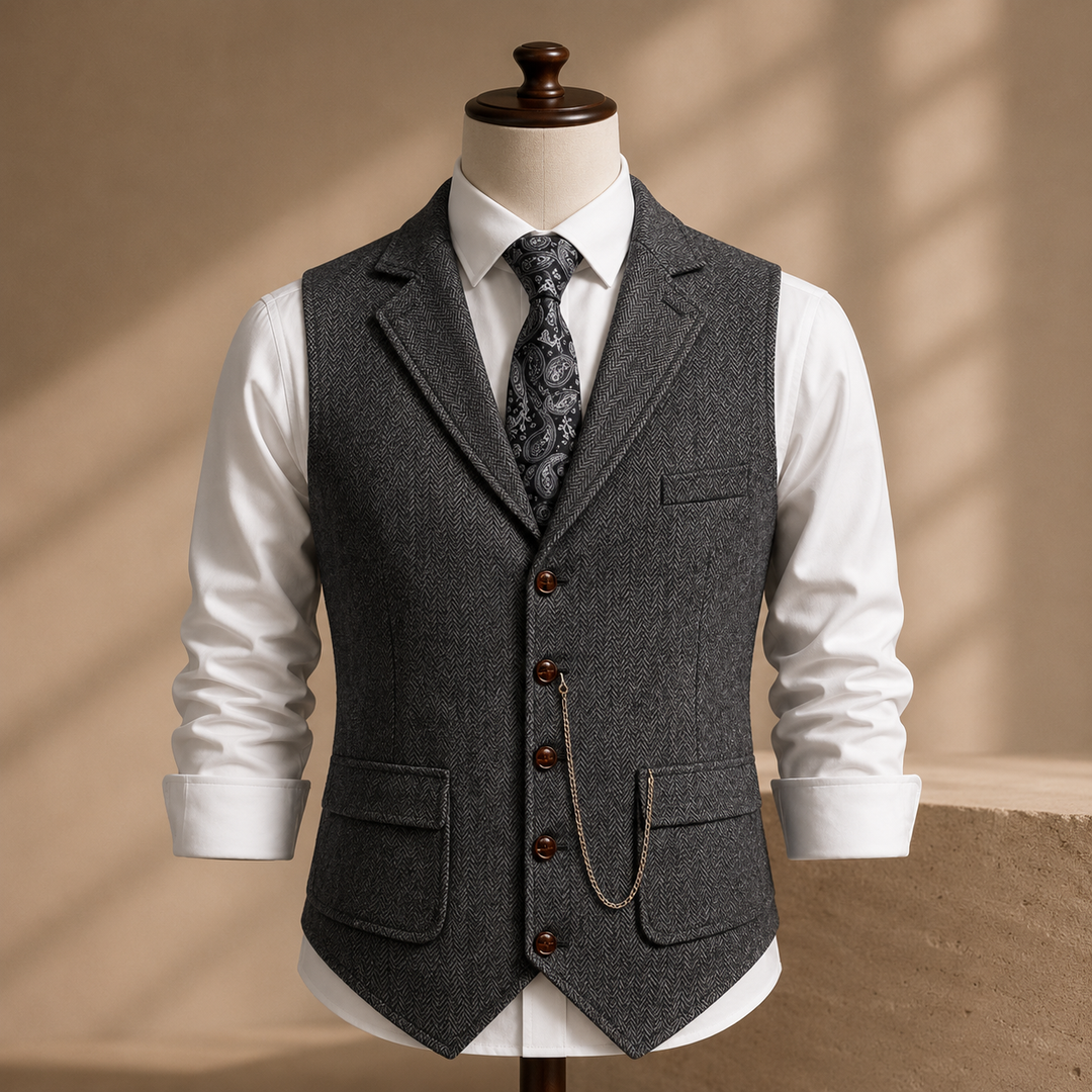 Fischgrat Anzugweste Herren Elegant Business Tweed