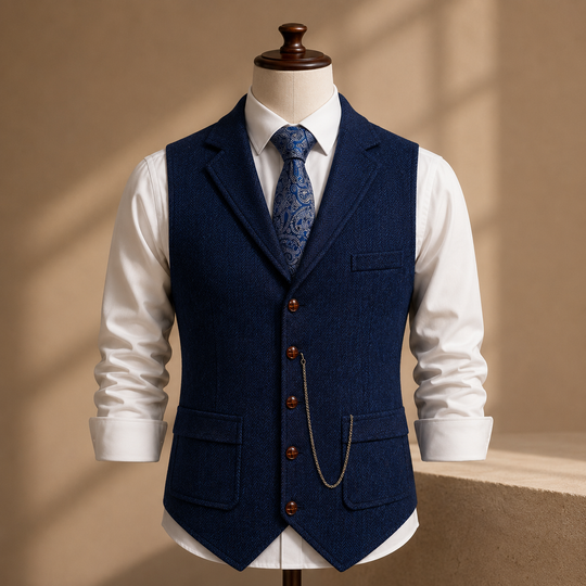 Fischgrat Anzugweste Herren Elegant Business Tweed