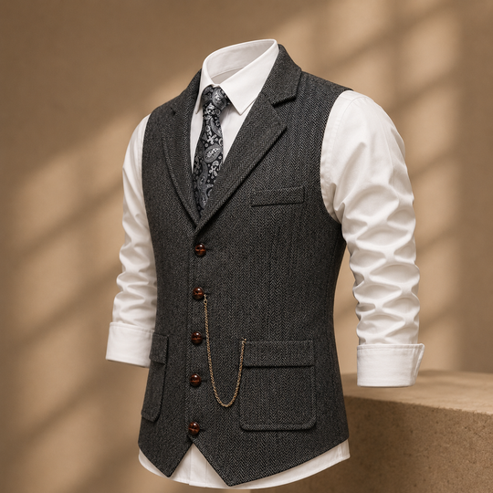 Fischgrat Anzugweste Herren Elegant Business Tweed