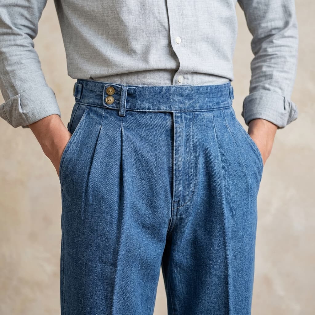 Bundfalten Denim Hose Herren Bio Baumwolle Jeans
