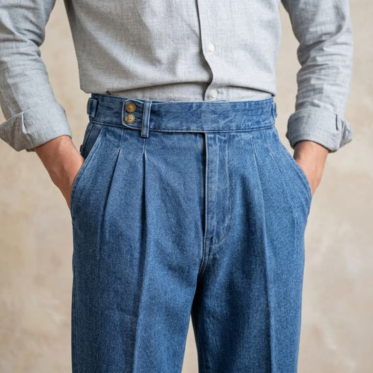 Bundfalten Denim Hose Herren Bio Baumwolle Jeans