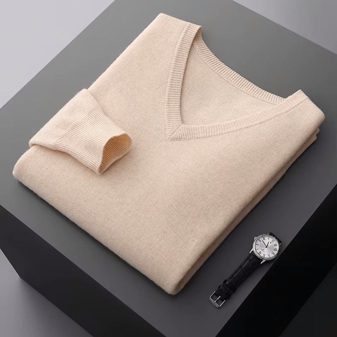 Merino V-Ausschnitt Pullover Herren Strick Elegant