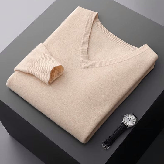 Merino V-Ausschnitt Pullover Herren Strick Elegant