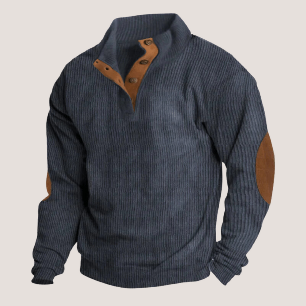 Geripptes Strick Pullover Herren Ellbogenpatches Warm