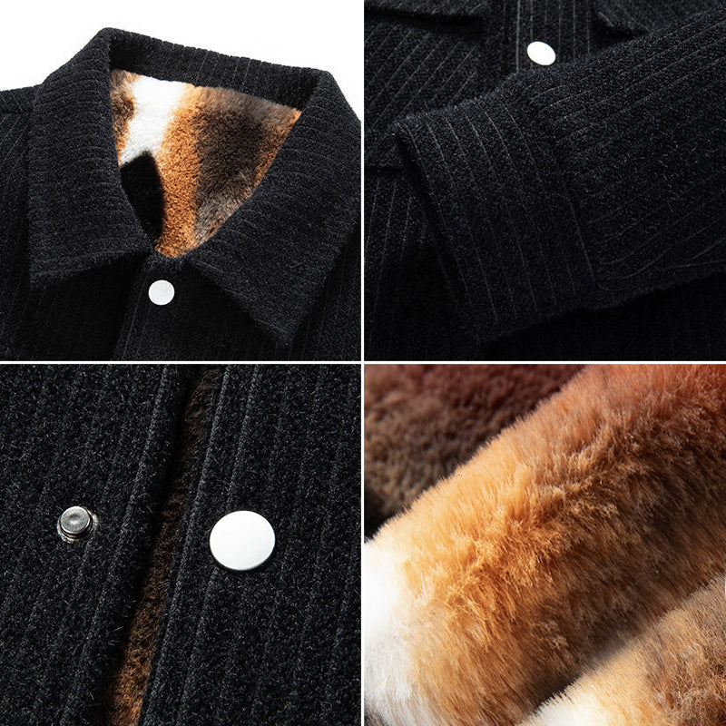 Wolljacke Herren Fleecefutter Umlegekragen Zwei Taschen