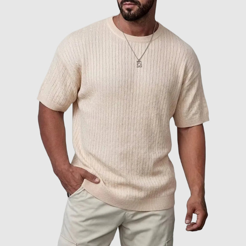 Strukturierter Strick Kurzarm Pullover Herren Sweater