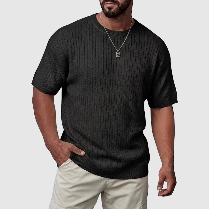 Strukturierter Strick Kurzarm Pullover Herren Sweater