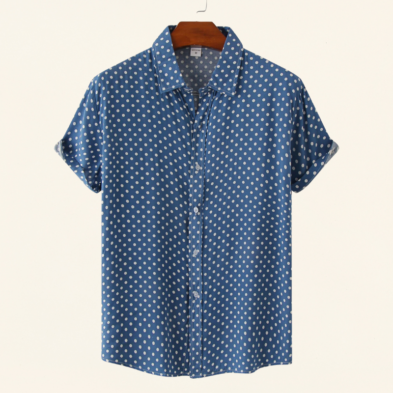 Gepunktetes Kurzarm Sommerhemd Herren Casual Freizeit