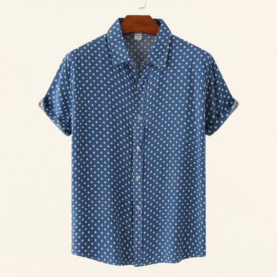 Gepunktetes Kurzarm Sommerhemd Herren Casual Freizeit