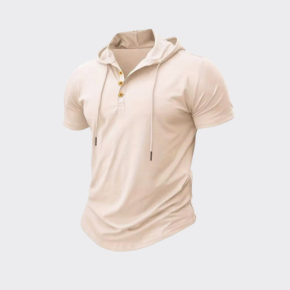 Leinen Kapuzen Henley Hemd Herren Kurzarm Street Style