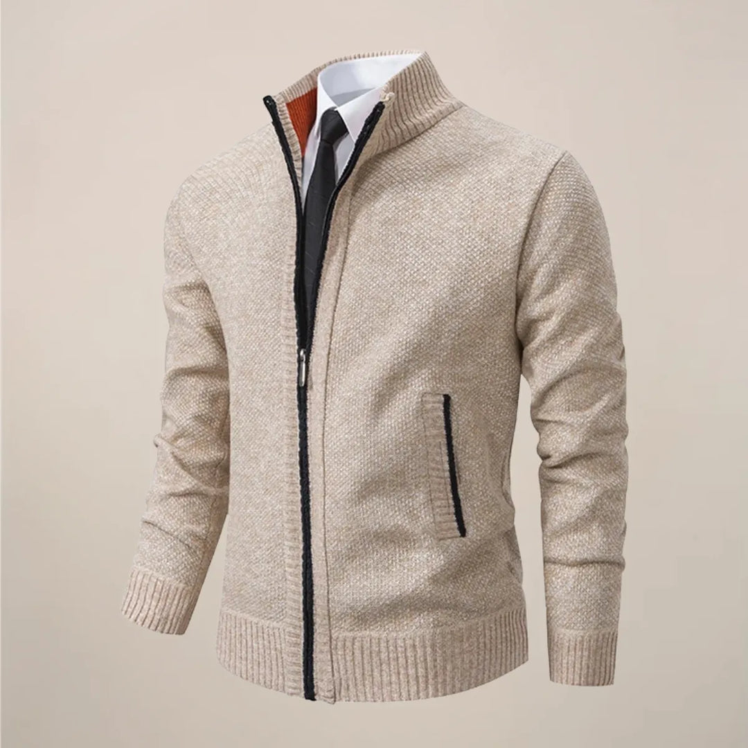 Zip Strickjacke Herren Cardigan Stehkragen Smart Casual