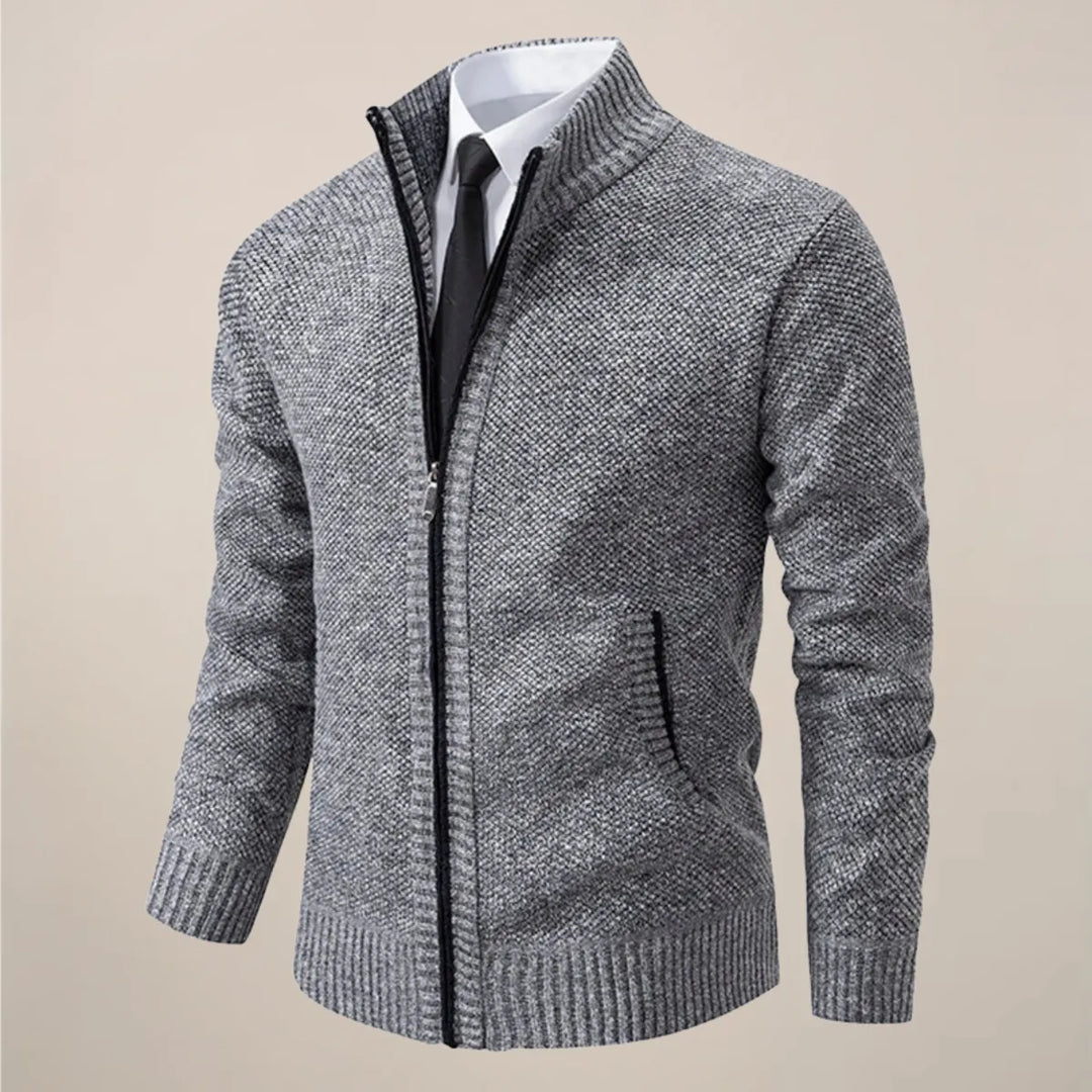 Zip Strickjacke Herren Cardigan Stehkragen Smart Casual