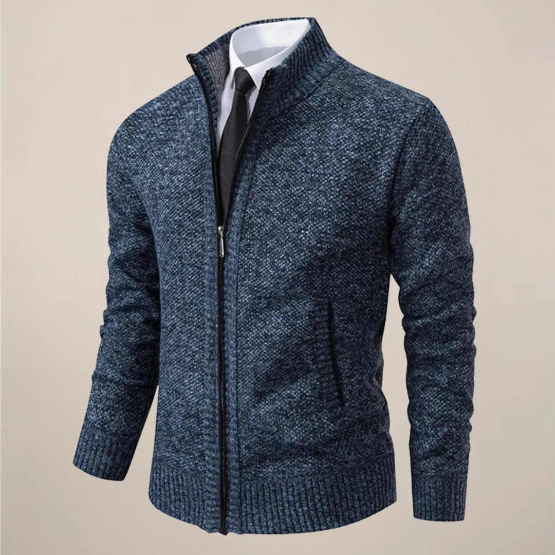 Zip Strickjacke Herren Cardigan Stehkragen Smart Casual