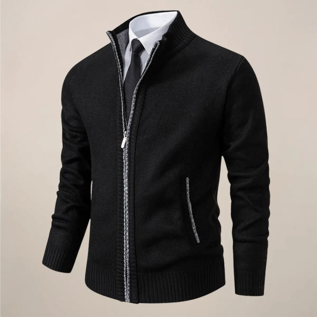 Zip Strickjacke Herren Cardigan Stehkragen Smart Casual