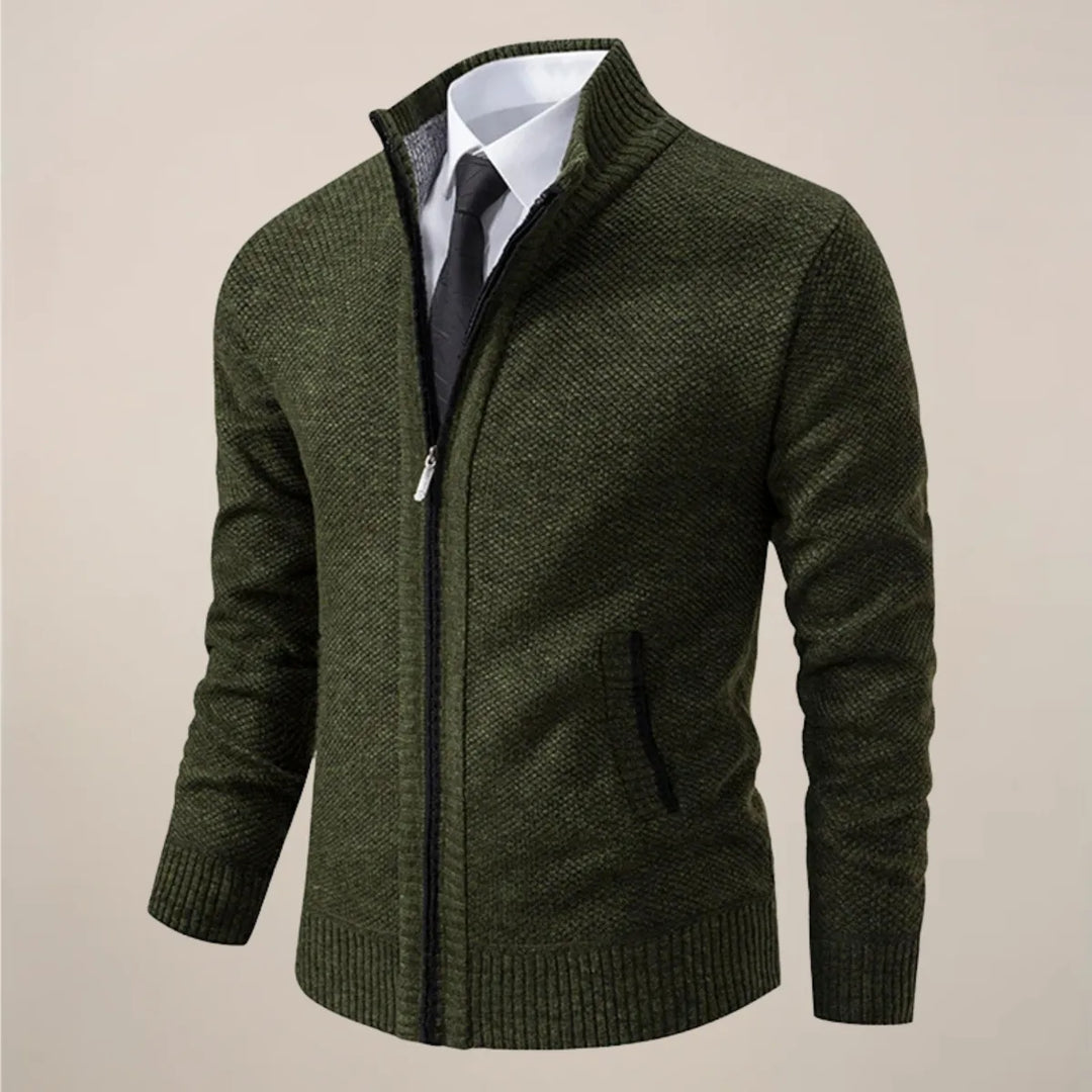 Zip Strickjacke Herren Cardigan Stehkragen Smart Casual