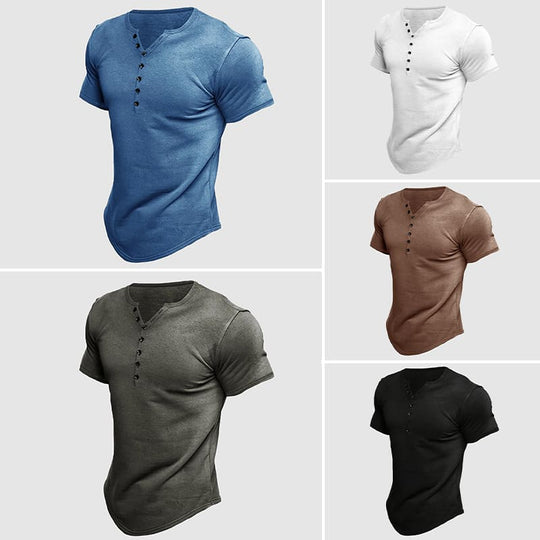Athletisches Henley T-Shirt Herren Kurzarm Sommer Basic