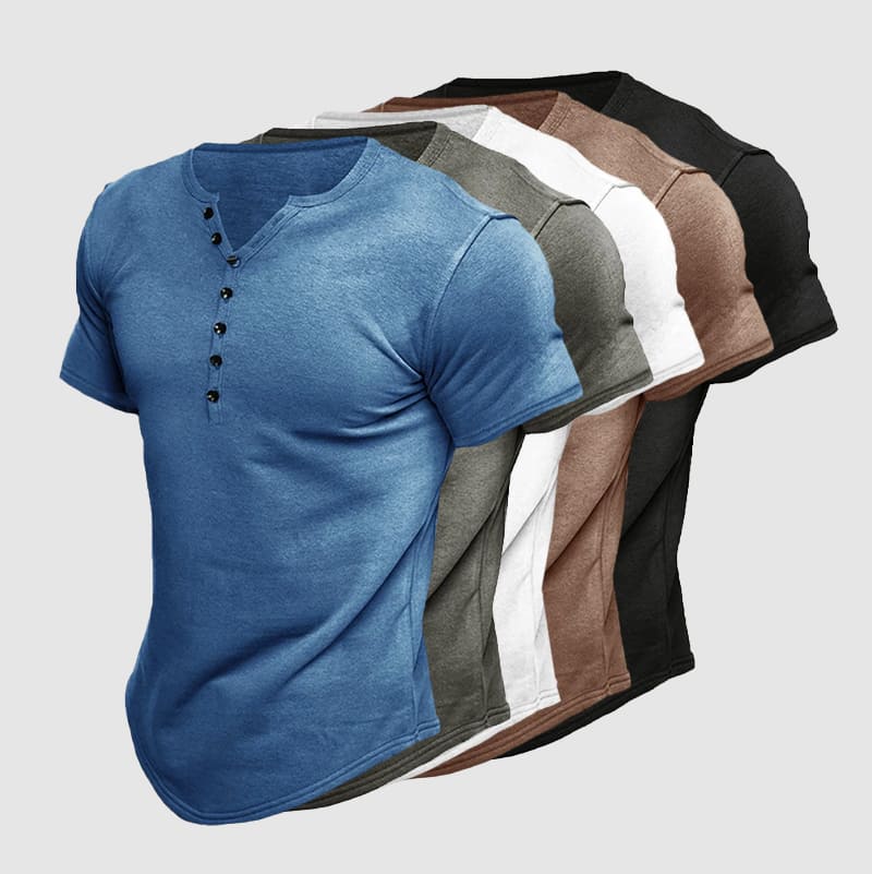 Athletisches Henley T-Shirt Herren Kurzarm Sommer Basic