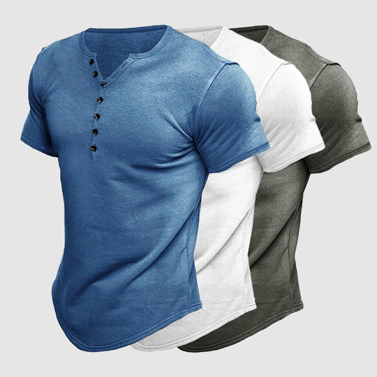 Athletisches Henley T-Shirt Herren Kurzarm Sommer Basic