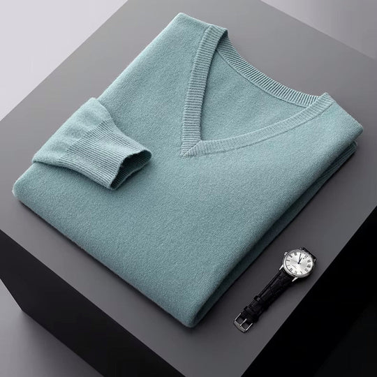 Merino V-Ausschnitt Pullover Herren Strick Elegant