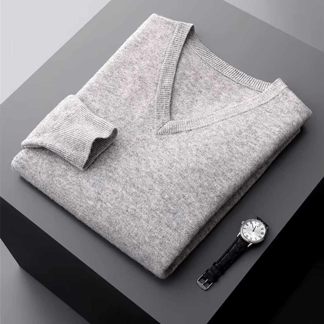 Merino V-Ausschnitt Pullover Herren Strick Elegant
