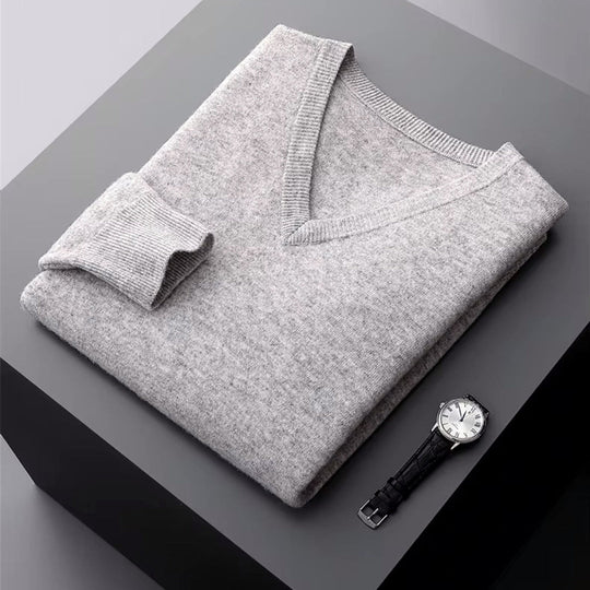 Merino V-Ausschnitt Pullover Herren Strick Elegant