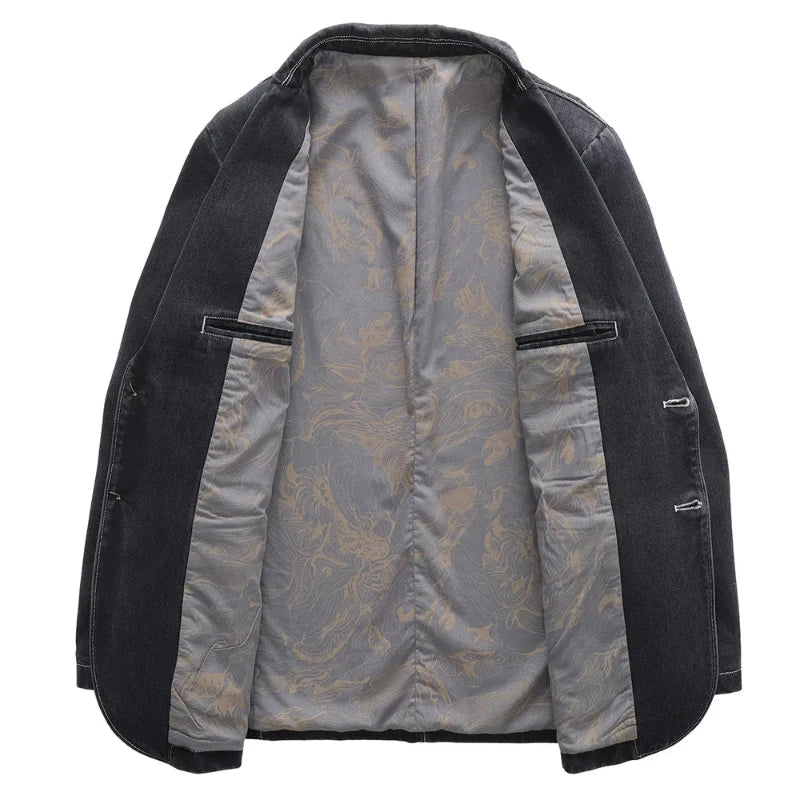 Tailliert Denim Blazer Herren Jeans Sakko Elegant