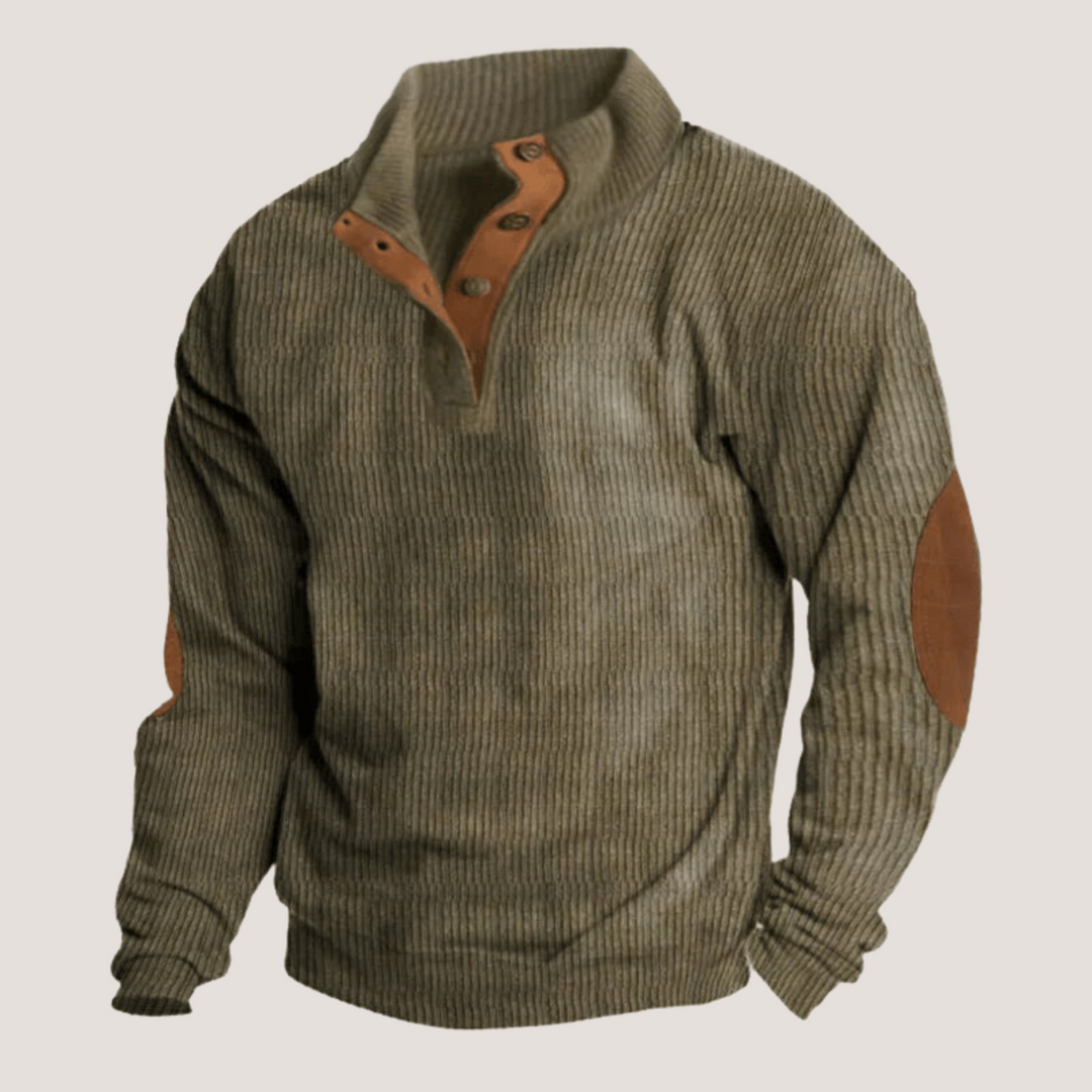 Geripptes Strick Pullover Herren Ellbogenpatches Warm