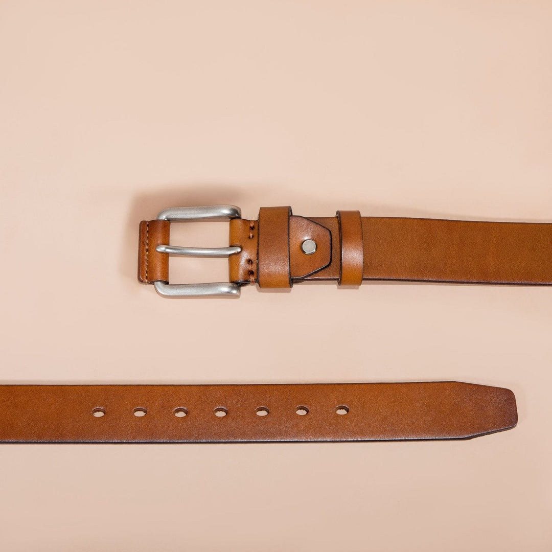 Vollleder Gürtel Herren Vintage Schnalle Naturpatina