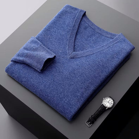 Merino V-Ausschnitt Pullover Herren Strick Elegant