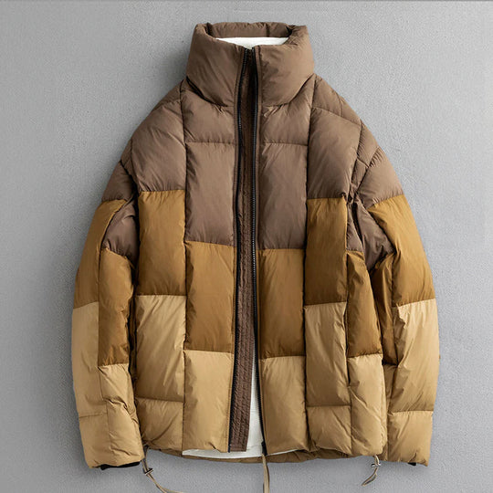 Colourblock Daunenjacke Herren Stehkragen Verstellbar