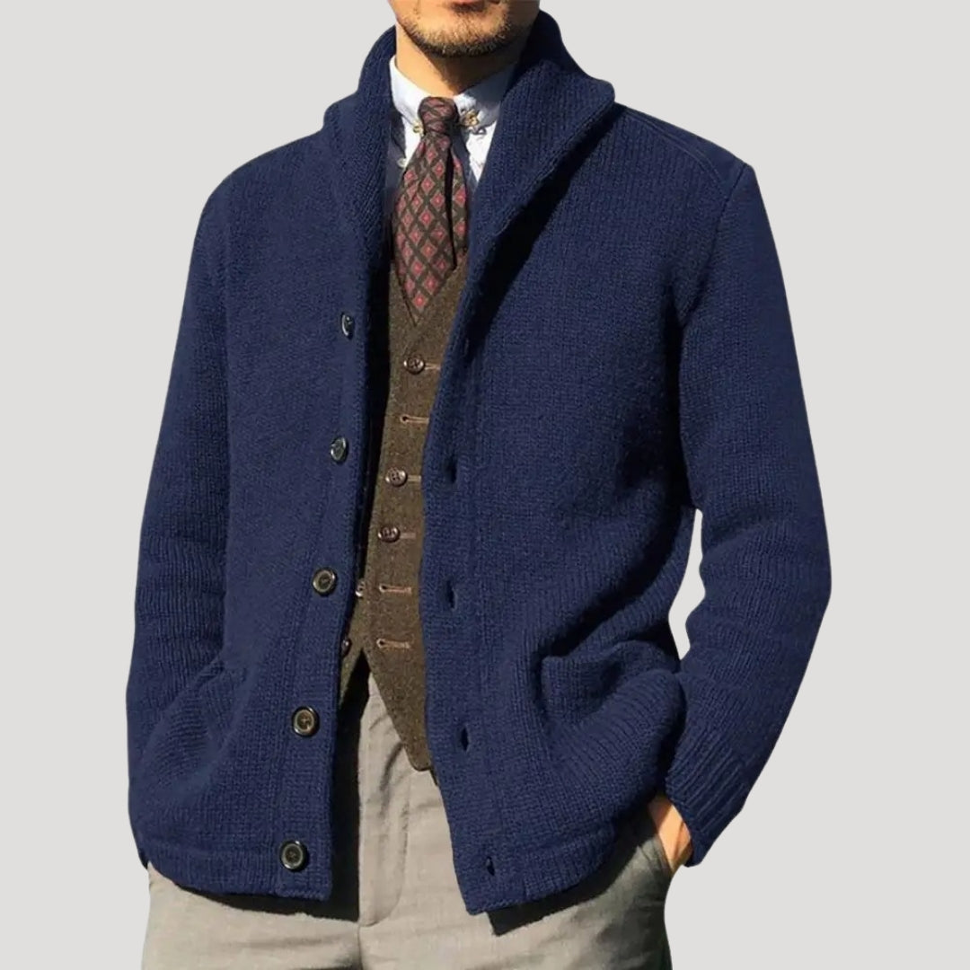 Woll Cardigan Herren Schalkragen Coatigan Strickjacke
