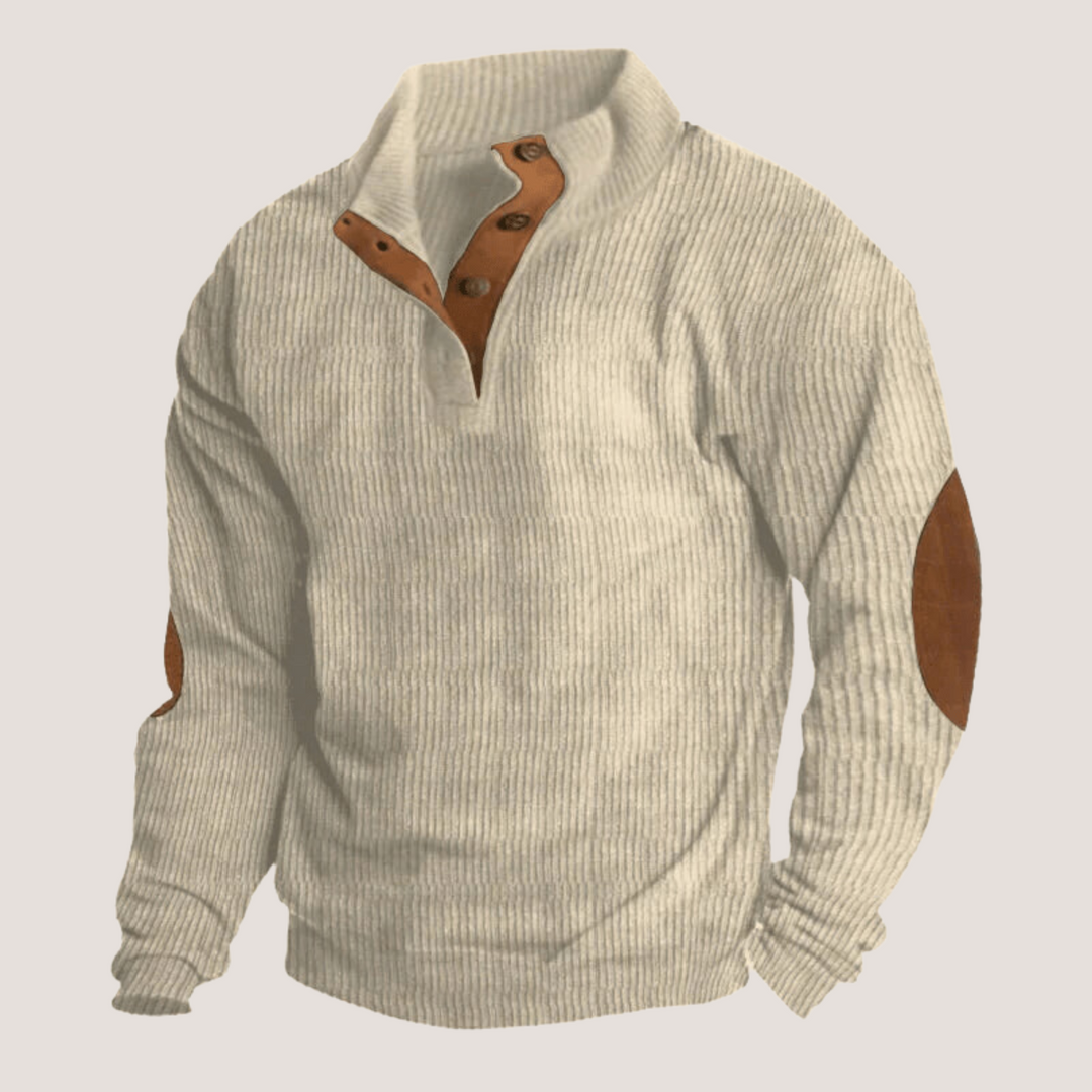 Geripptes Strick Pullover Herren Ellbogenpatches Warm