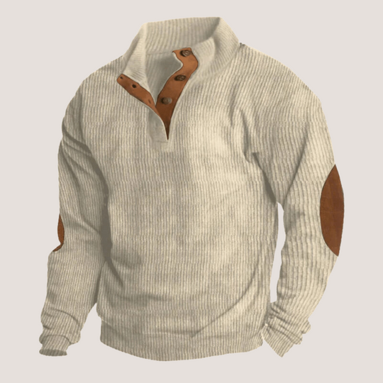 Geripptes Strick Pullover Herren Ellbogenpatches Warm