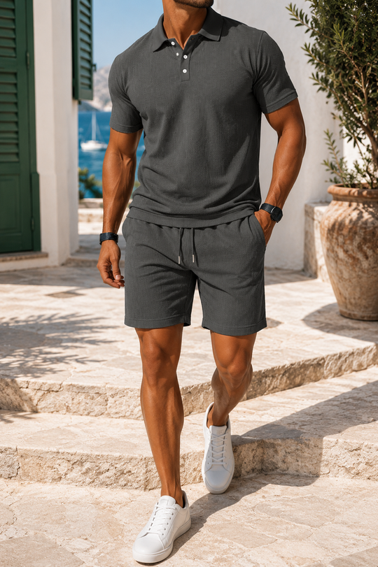 Slim-Fit Baumwoll Polo Set Herren Shorts Sommer Casual