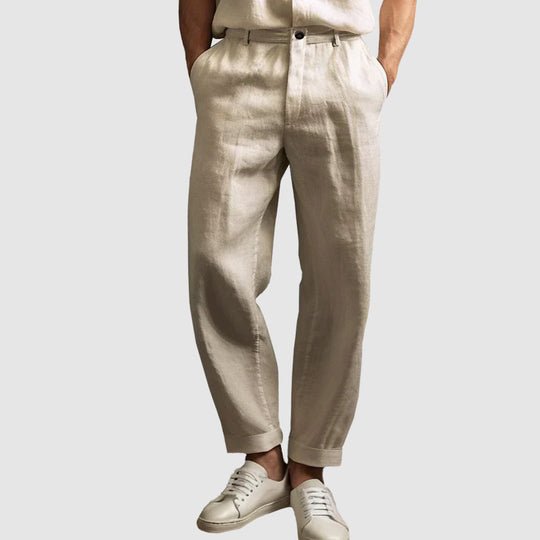 Gerade Leinenhose Herren Sommer Atmungsaktiv Elegant